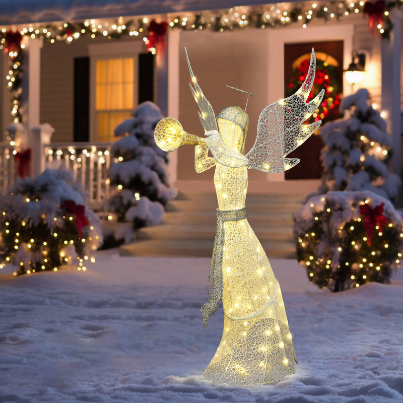 Décoration de Noël d'extérieur 5 pi avec trompette or et lumières