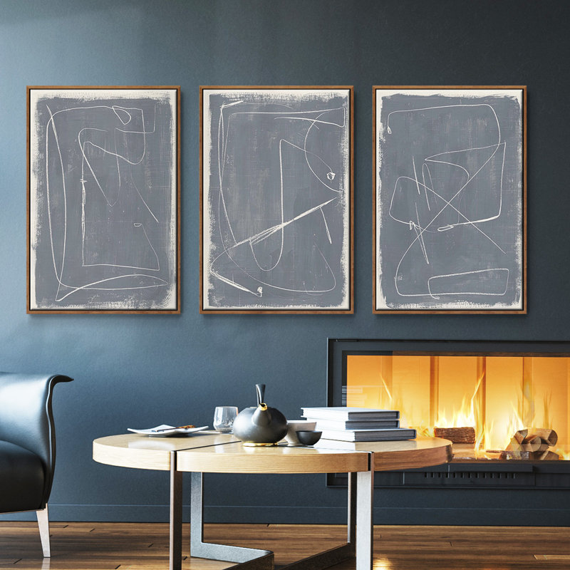 «Kinetic Imprint I», ensemble de 3 toiles encadrées, Noyer, H 27 po x l 54 po