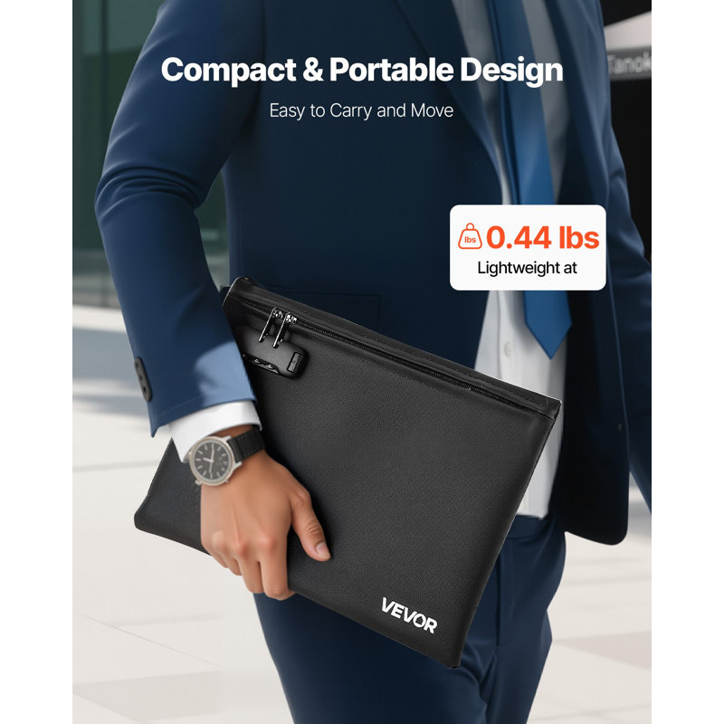 Fireproof Document Bag, 1832 ℉ Heat Insulated Fireproof and Waterproof Bag with Lock, Portable File Storage Security Organizer Home Office Travel Use, for Passports, Important Documents and Files
