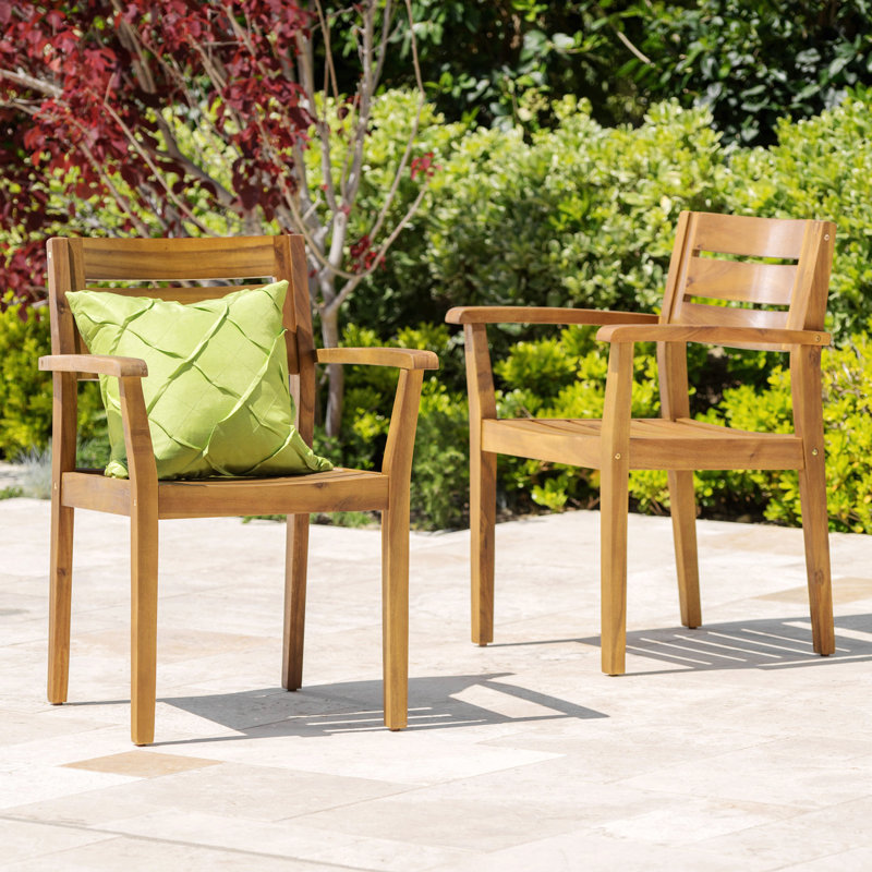 Ensemble de 2 chaises de salle à manger, fauteuil de patio en bois d'acacia, pour cour, bord de piscine, jardin, Teck