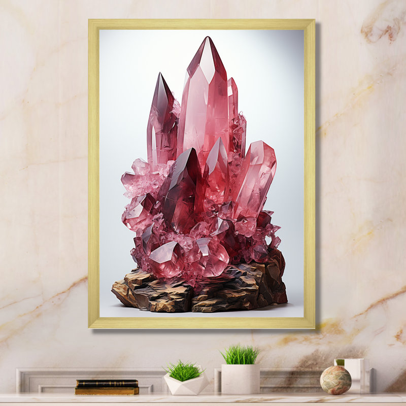 Pierre spirituelle rose rhodonite - impression, H 32 po x l 16 po x P 1 po, Encadrement doré