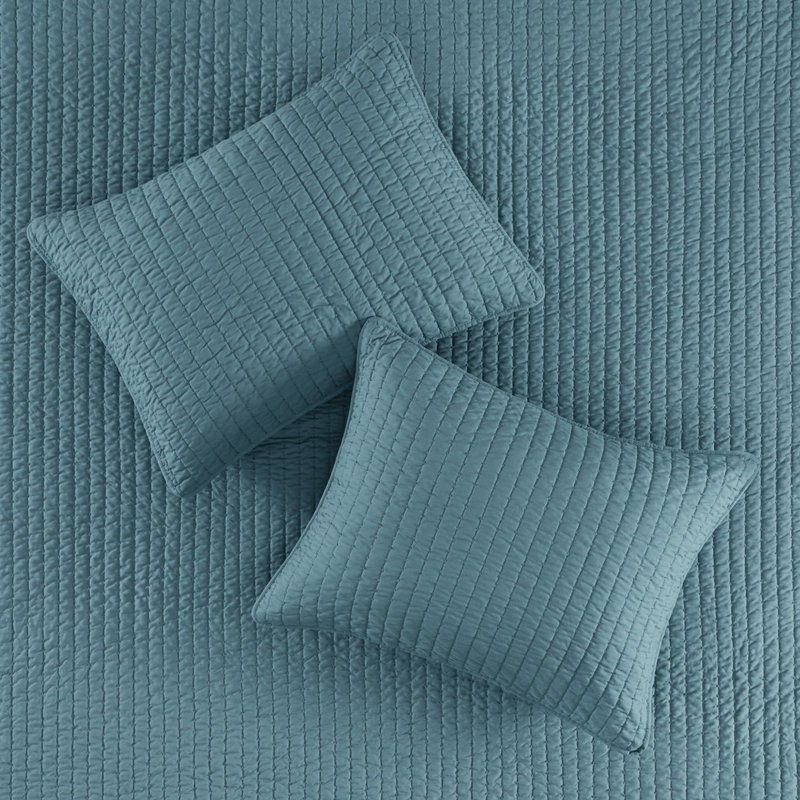 Courtepointe 3 pièces très grand / très grand bleu sarcelle - réversible, microfibre avec bourre réversible en coton