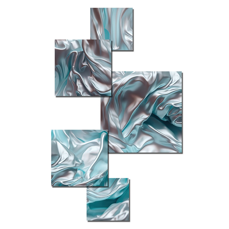 Décoration murale abstraite en métal marbré bleu argenté