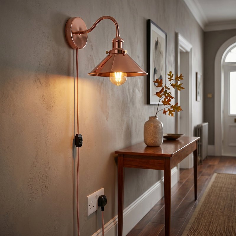 Plug-in Armed Sconce, Rose Gold