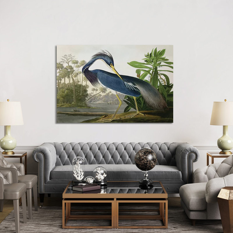 «Wick Louisiana Heron» par John James Audubon, reproduction sur toile, H 18 po x l 26 po, Toile tendue, Sans cadre