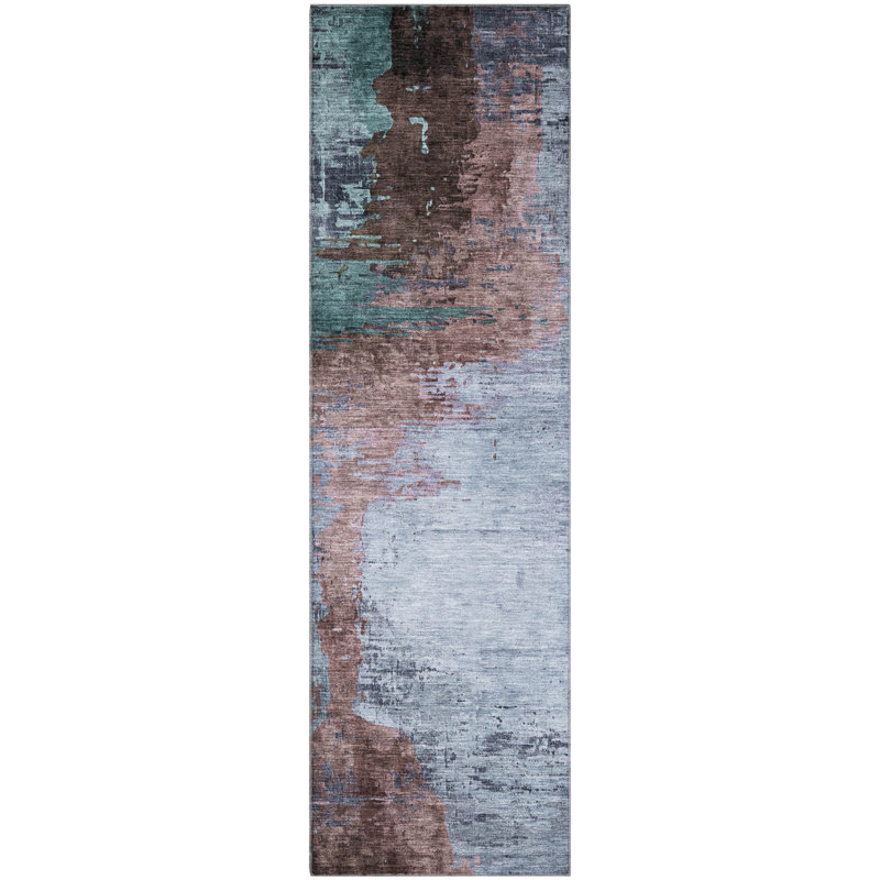 Premium Machine Washable Mayfield AMF2041 Abstract Rug, 1'8" x 2'6", Brown