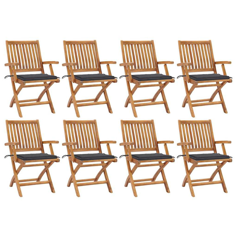Chaise de patio pliante en teck avec coussin Annalea, With armrest, Anthracite, 8
