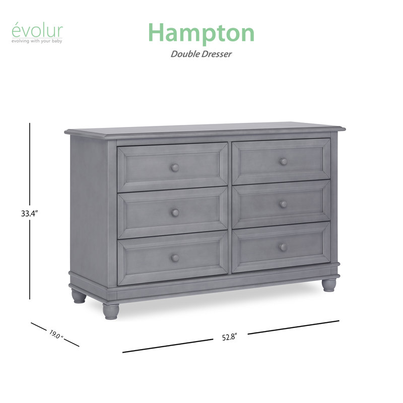 Commode double à 6 tiroirs Hampton, Tempête de gris