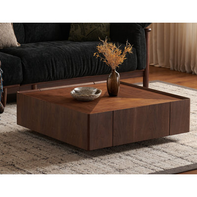 Table basse de 35,4 pouces, conception carrée en bois de noyer, convenant au salon. Matériau en bois de noyer, convenant à la chambre à coucher, au salon et au bureau