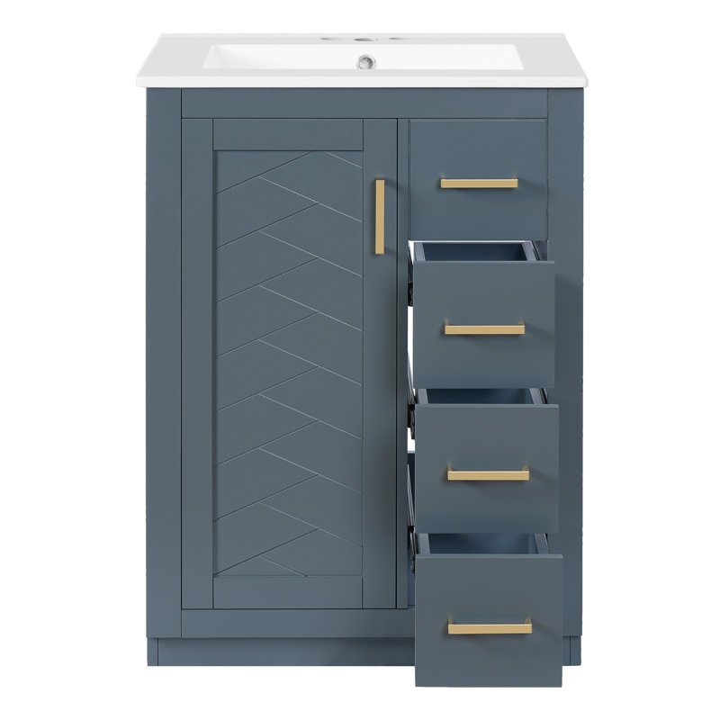 24 po Meuble-lavabo de salle de bain avec lavabo en céramique blanche intégrée | Idée de cadeau