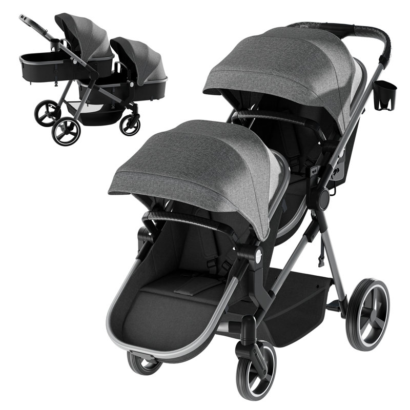 Poussette simple pliable avec dossier réglable, Gris