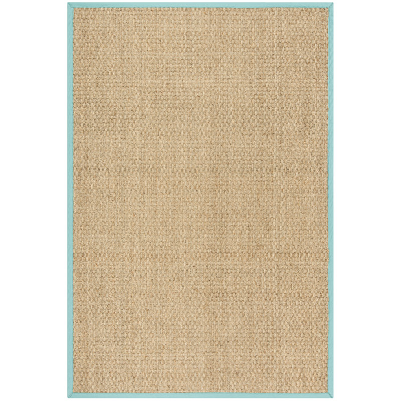 Auckland Bamboo Slat/Seagrass Natural/Teal Area Rug, Rectangle 5' x 8'