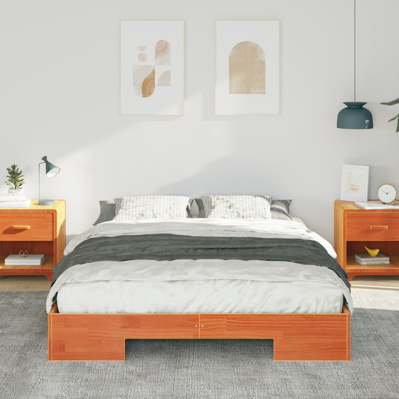 Floor Bed Frame With Storage Solid Pine Wood, Brown, European Double (140 x 200 cm)