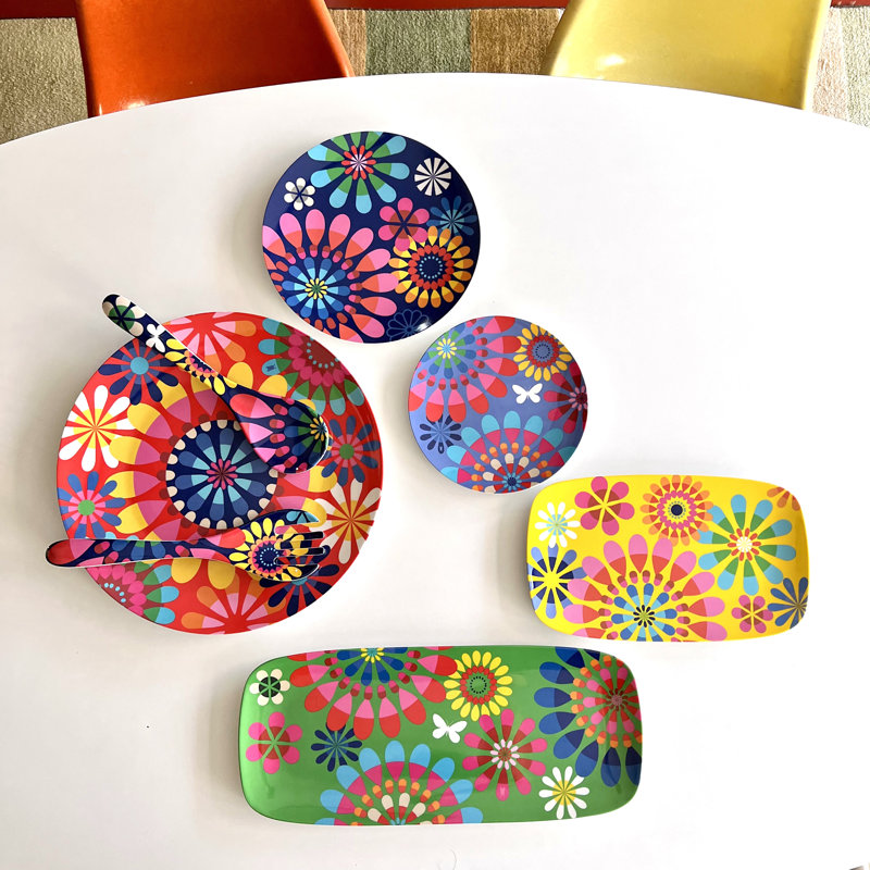 Festival Multicolor Melamine Round Salad Plates Set of 4