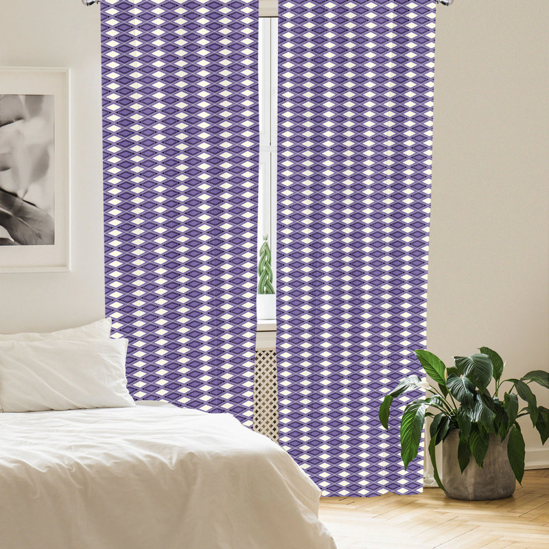 Dark Purple Lavender Geometric Sheer Rod Pocket Curtain Panels