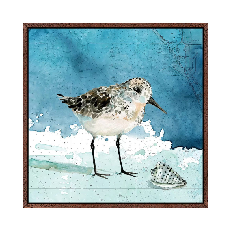 Bay Shore Sandpiper I 1 Piece Wall Art on Canvas, 45.72 cm H x 45.72 cm W, Classic Brown Wood Framed