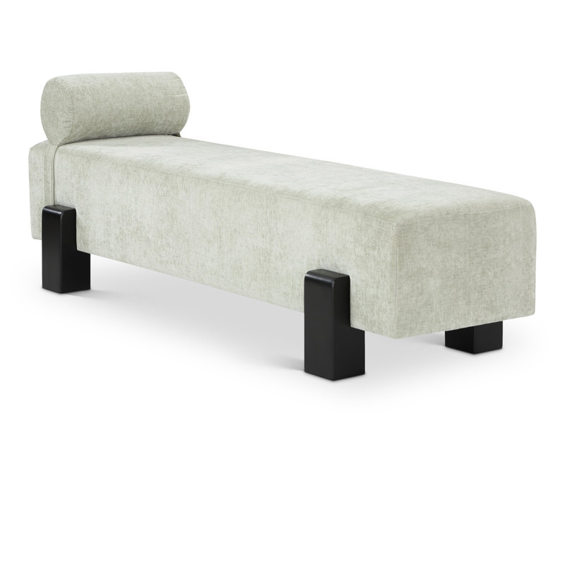Berlon Chenille Fabric Upholstered Bench, Mint Green Chenille Fabric / Black Finish