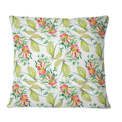 Coussin décoratif à motif de fleurs rouges et de feuilles vertes
