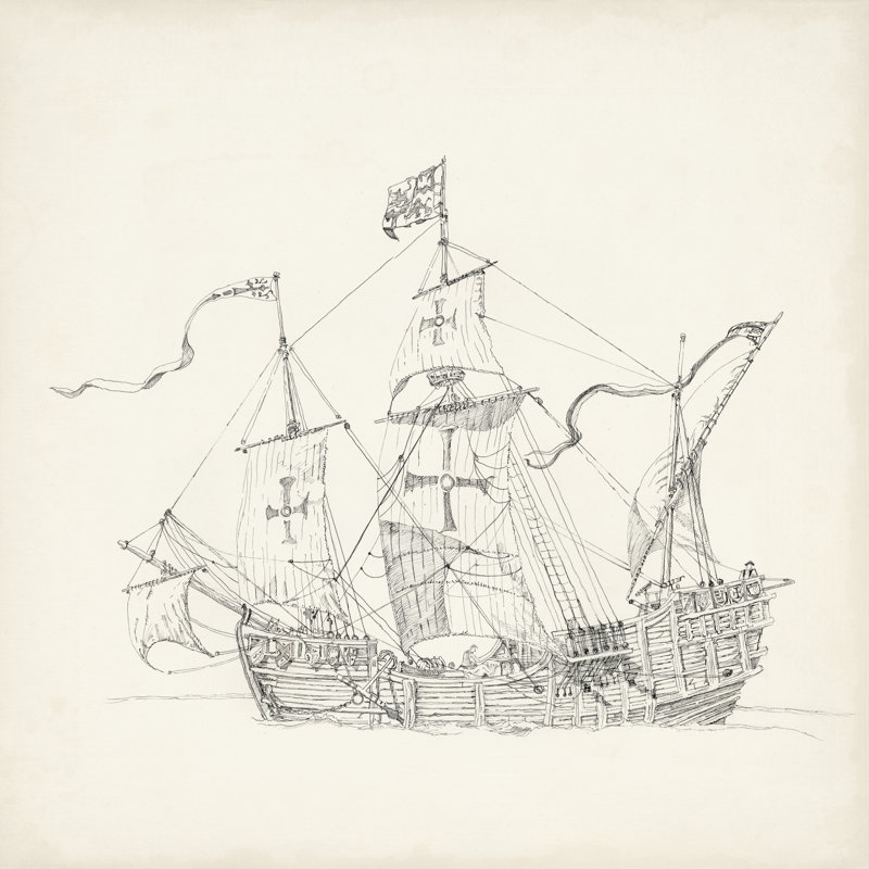 Croquis de bateau antique VI, H 12 po x l 12 po