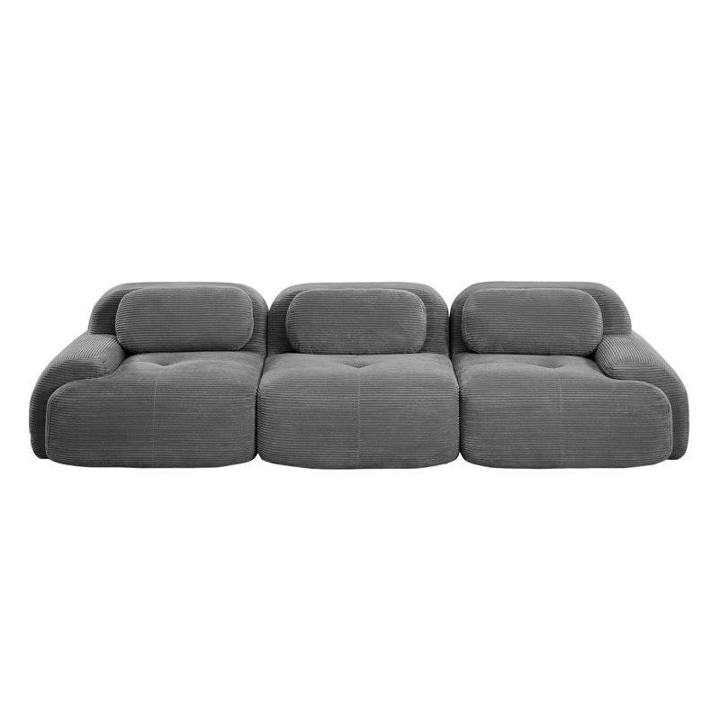 Anwen 3-Piece Modular Corduroy Sectional, 32D High-Resilience Sponge Sofa For Living Room, Gray Corduroy