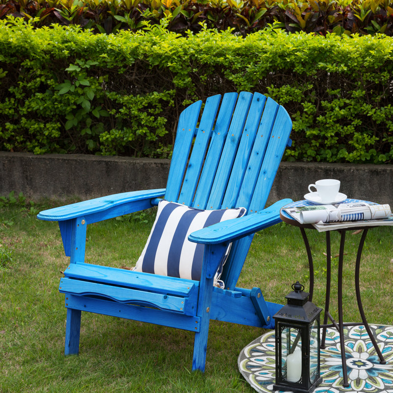 Chaise Adirondack pliante en bois massif Philbrick, Bleu