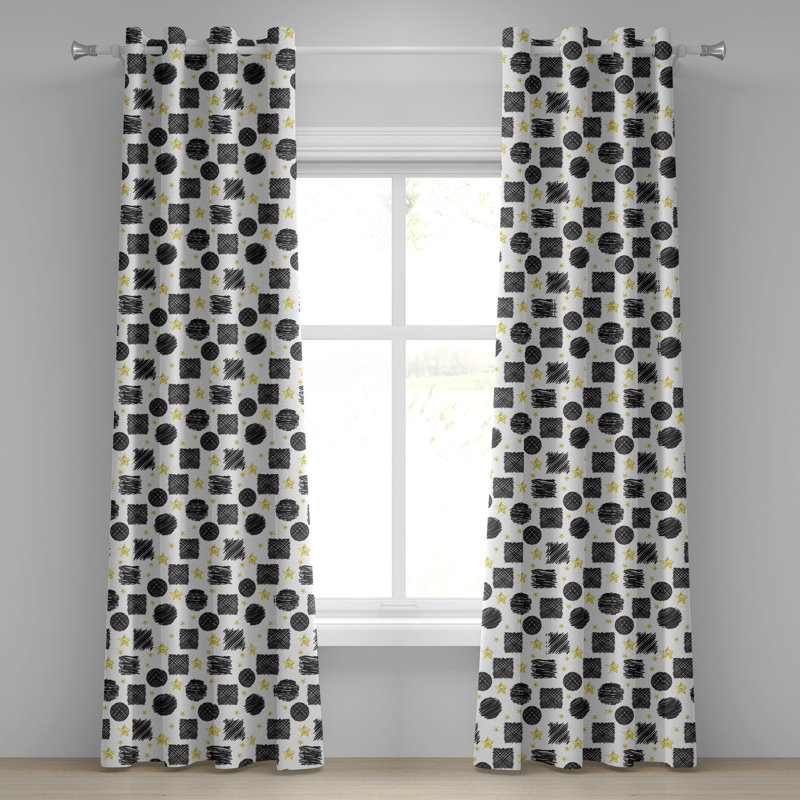 Rideau 2 panneaux à œillets noir et jaune East Urban Home, 50 po, noir jaune blanc, L 50 po x L 108 po