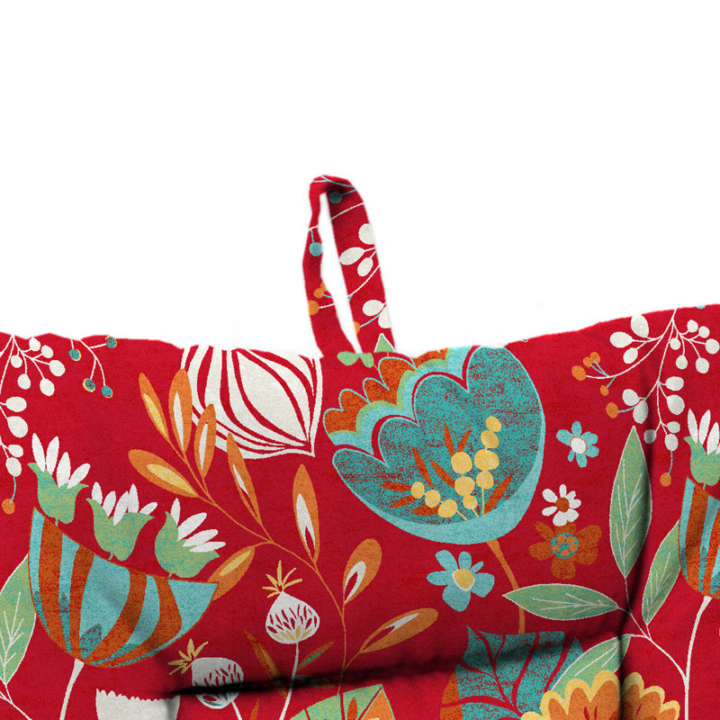 21" x 38" Outdoor Chair Cushion with Ties and Loop, Red/Floral