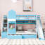 Lit superposé simple au-dessus d'un lit simple avec 2 tiroirs, 3 tablettes et glissière - bleu-744920445