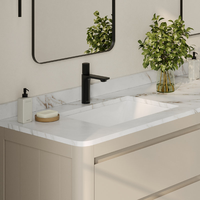 Lavabo de salle de bain rectangulaire encastré blanc avec drain escamotable l 21,25 po x P 14,5 po