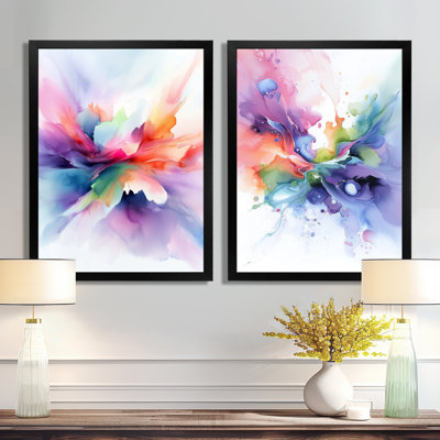 «Celestial Flow of Watercolor Ink I», art mural abstrait sur toile, abstrait moderne 2 pièces
