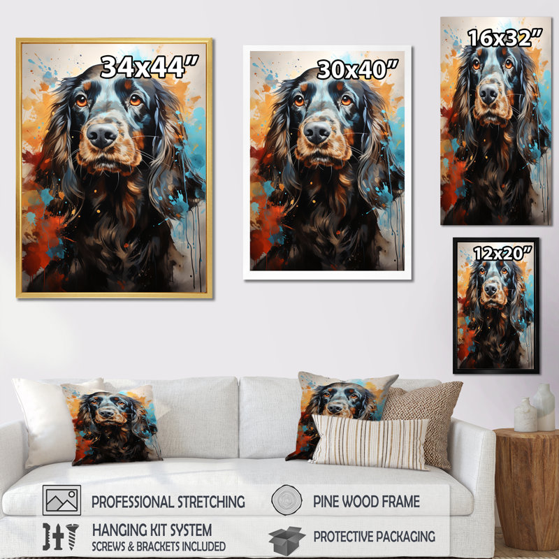 Cocker Spaniel I, reproduction sur toile, Cadre simple argenté, H 20 po x l 12 po x P 1 po