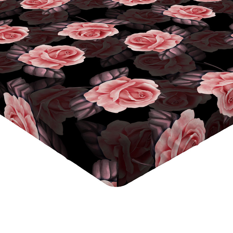 Drap-housse Ambesonne, Rose séchée / motif floral rose pâle, Drap-housse de taille simple