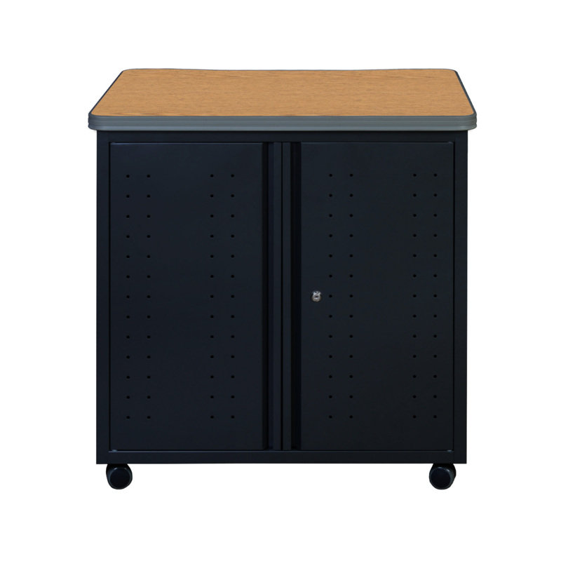 Pasqual Steel Mobile Locking Utility/Fax/Copy Table 30" X 23.25" - Medium Oak Top, Black Base, Oak/Black
