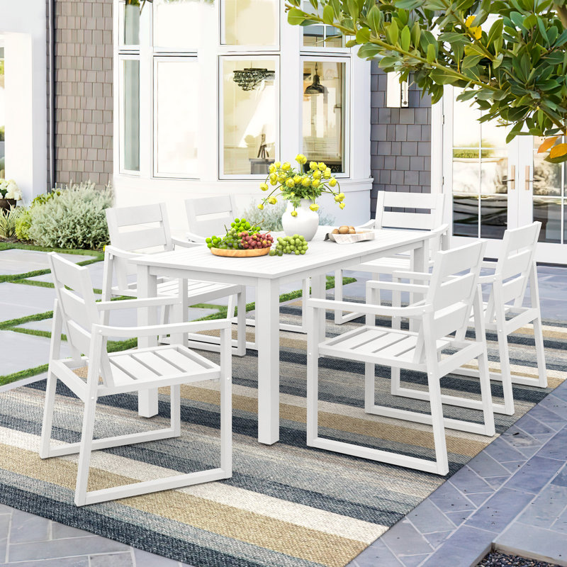  Ensemble repas rectangulaire pour l'extérieur, Blanc, 6