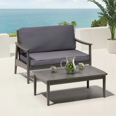 Loveseat And Coffee Table Set, Furniture With Cushions, Acacia Wood Frame For Outdoor Relaxation, Minimalistic Style