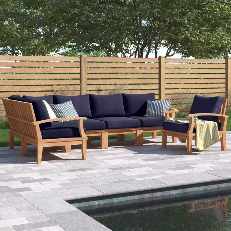 Modway Marina 6 Piece Outdoor Patio Teak Set, Navy