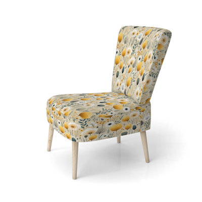 Cottage Yellow And Beige Garden Grace - Upholstered Farmhouse Side Chair, Yellow Accent Chair