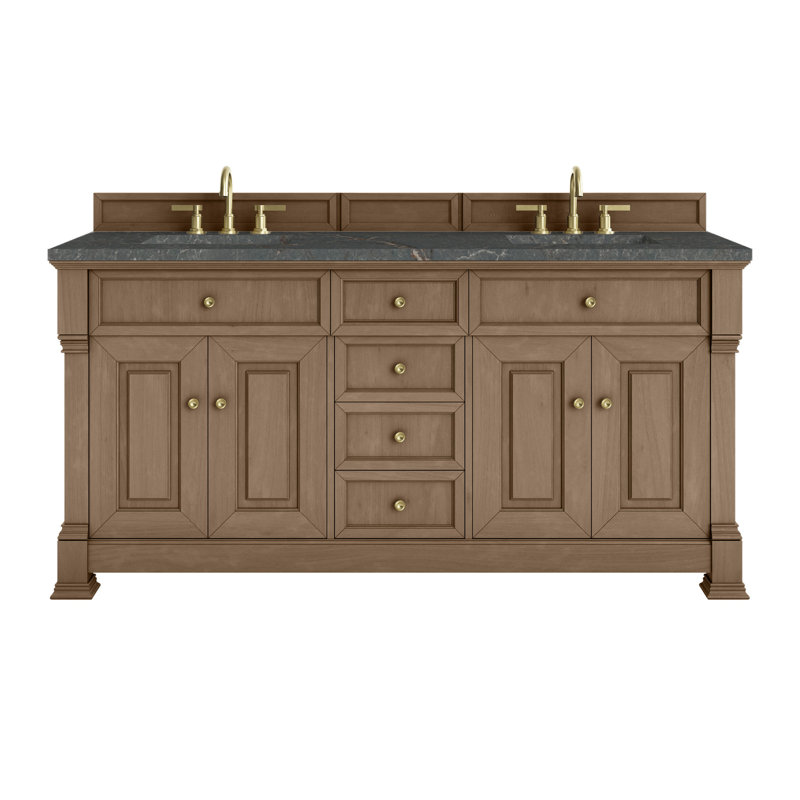 Brookfield 72'' Double Bathroom Vanity with Top, Parisien Bleu, Pecan