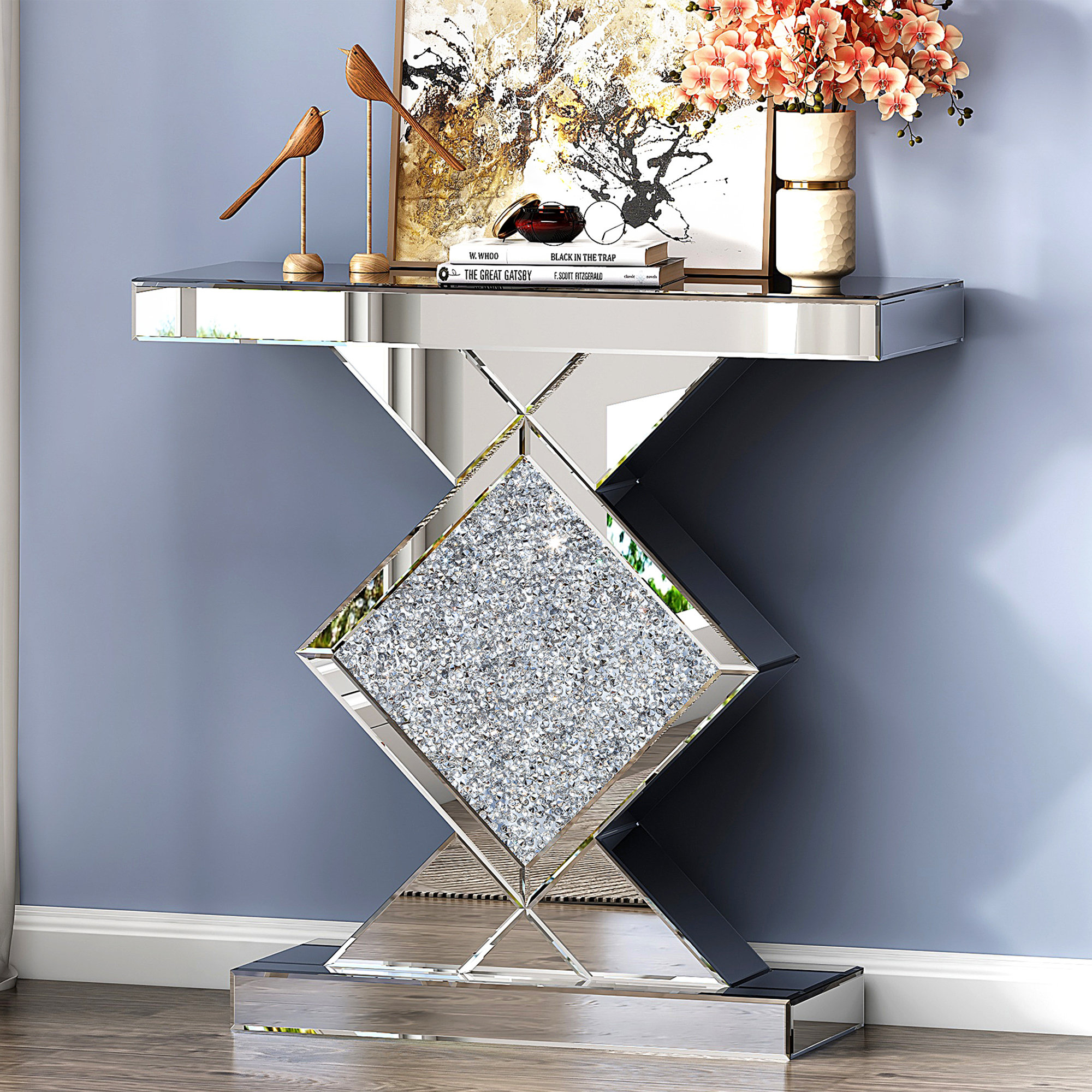 Miroir Mural LED Avec Ailes D'ange En Argent - Style Diamant Cassé - 60x40cm