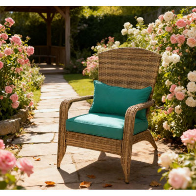 Tall Curved Backrest Chair,Patio Adirondack Chair With Rattan Wicker, Soft Cushions