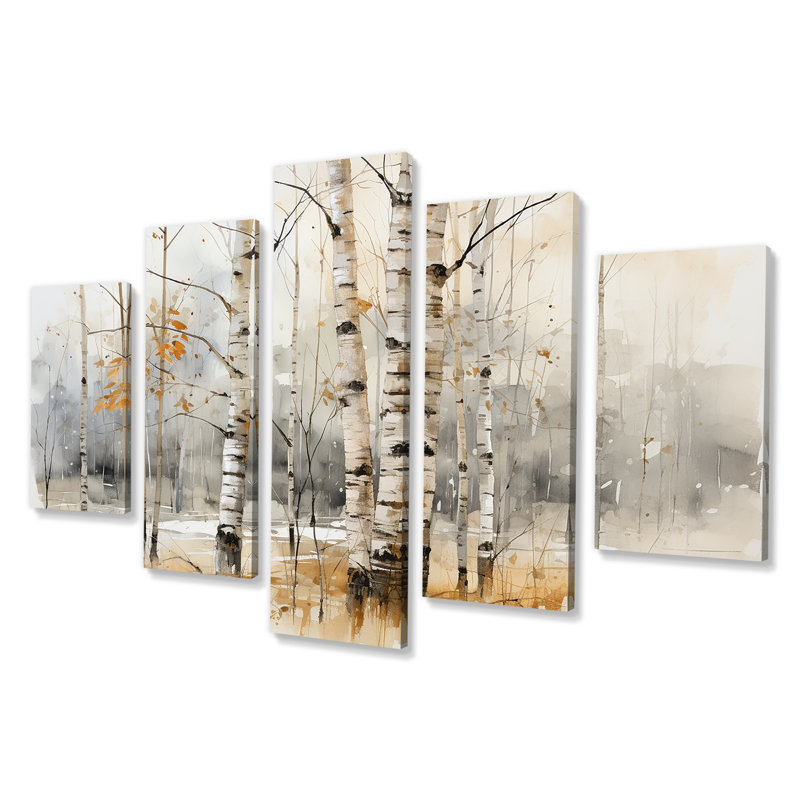 «Winter Birch Wood Forest I - Tree Birch», art mural multi-panneaux