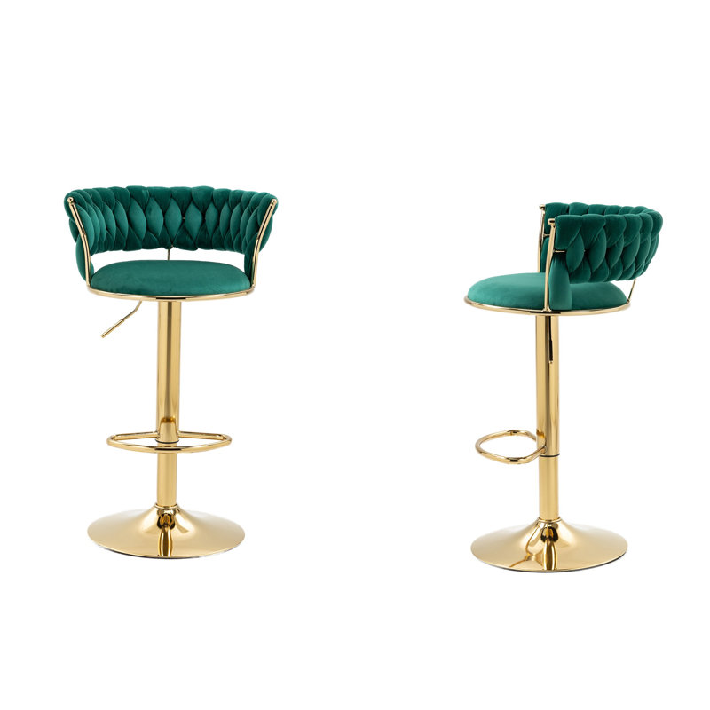 Ahnyla Swivel Upholstered Adjustable Height Counter Stool, Emerald