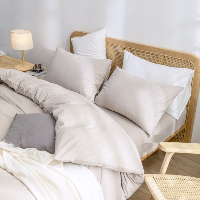 BESTOUCH Duvet Cover Set 100% Washed Cotton Linen Feel Lightweight, Full Duvet Cover + 2 Standard Pillowcases, Linen Grey