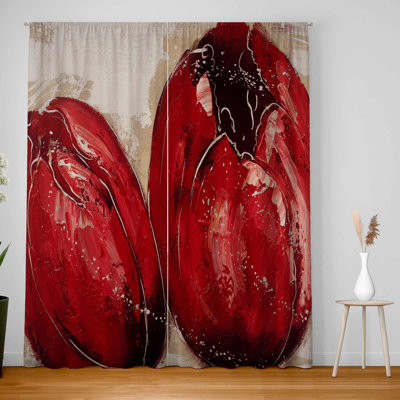 Two Red Tulips Blackout Curtains - Stylish Home Decor Pair