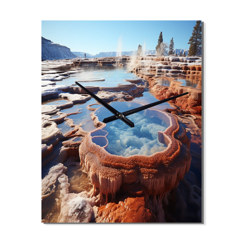 Horloge murale Geyser Hot Springs Bath II - Paysages surdimensionnée, H 28 po x l 12 po x P 1 po