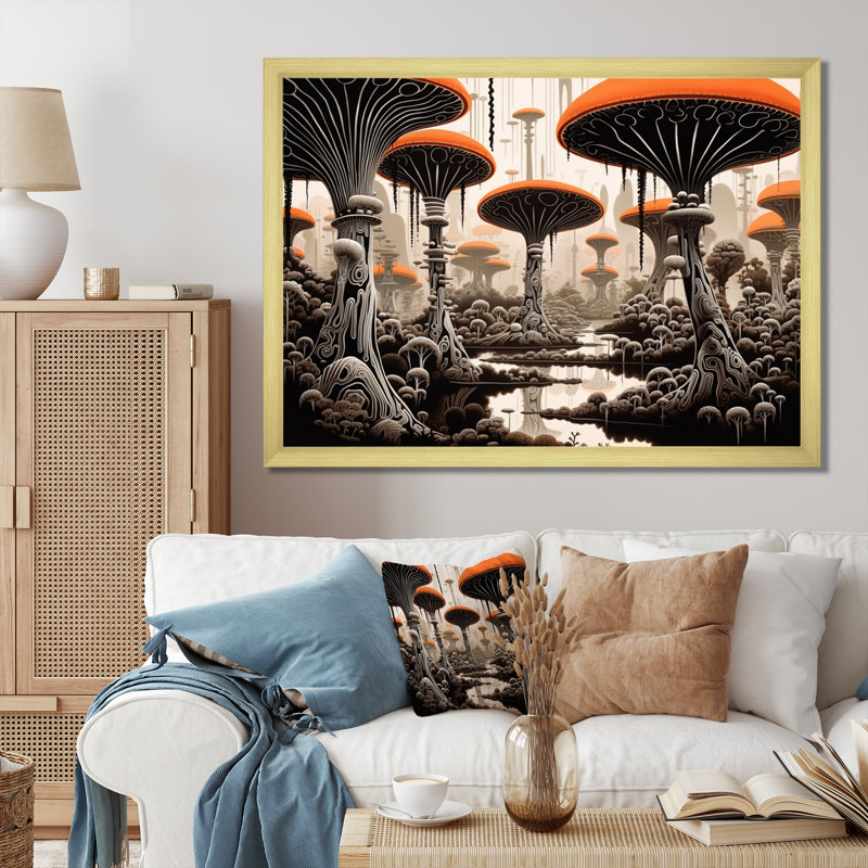 Illustration rétro de champignons magiques rouges - impression, Cadre doré à une seule photo, H 30 po x l 40 po x P 1,5 po