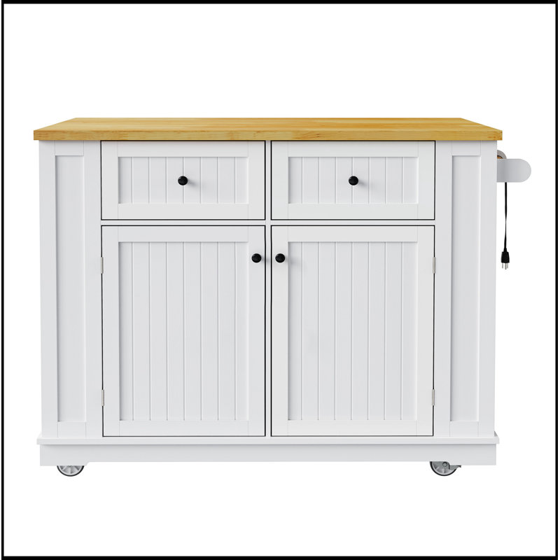 48 Inch Rolling Kitchen Island with Drop Leaf, Power Outlet, and Spacious Internal Storage for Modern Kitchens and Dining Rooms
