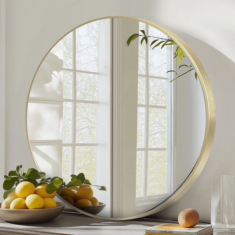 Miroir mural rond en métal, Doré, 24 po x 24 po