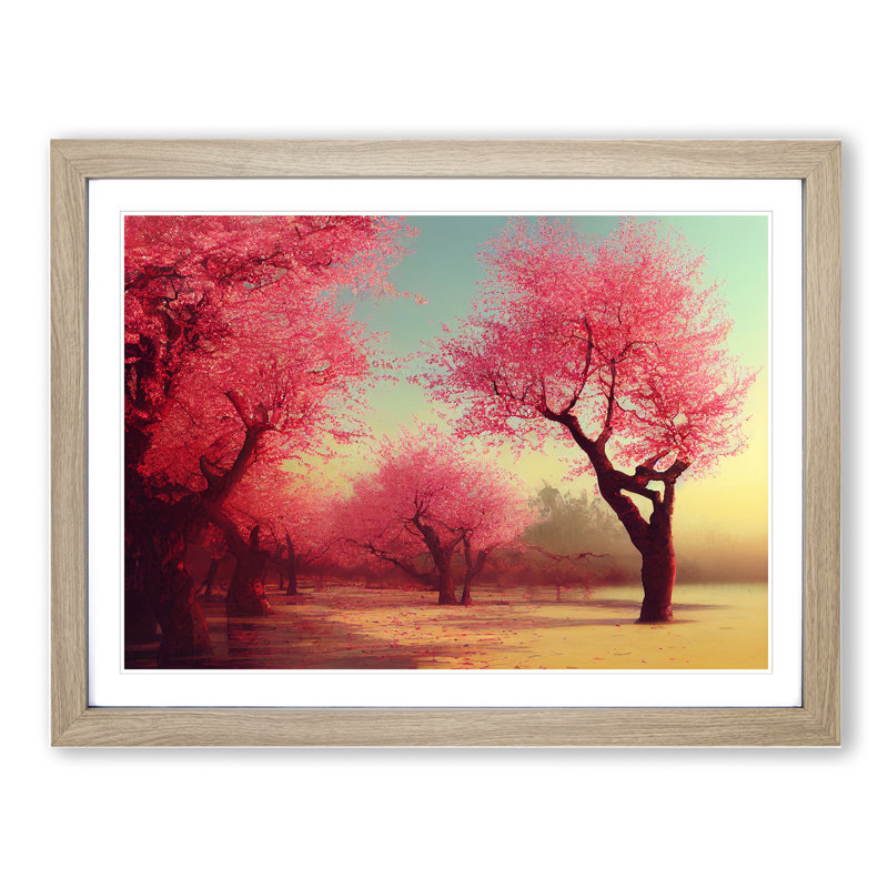 Dreamy Cherry Blossom Trees - Single Picture Frame Print, 46cm H x 64cm W, Oak