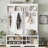 Modern Hall Tree With Metal Hooks, 3 Compartments, Shoe Cubbies And Wide Bench-217423793